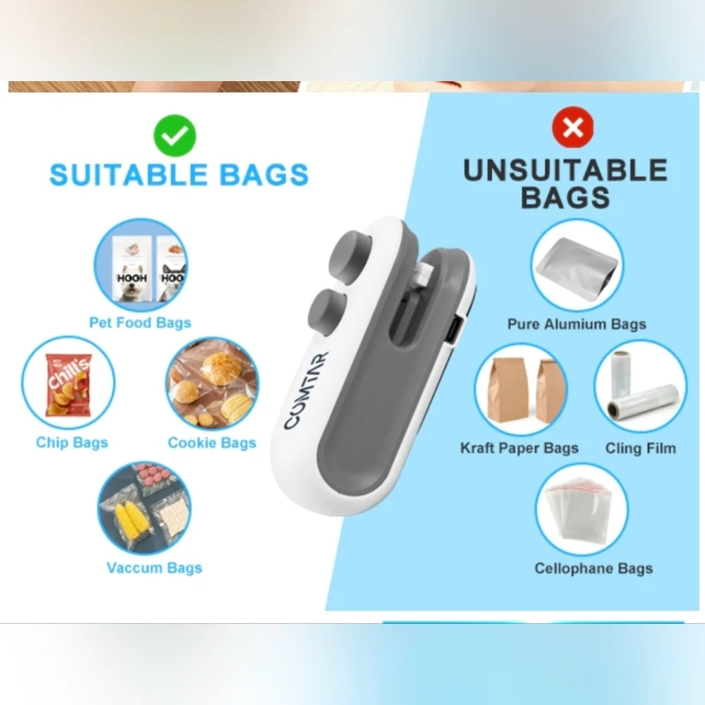 🪷5/25! COMTAR Rechargeable 2in1 Mini Portable Bag Sealer & Cutter NIB